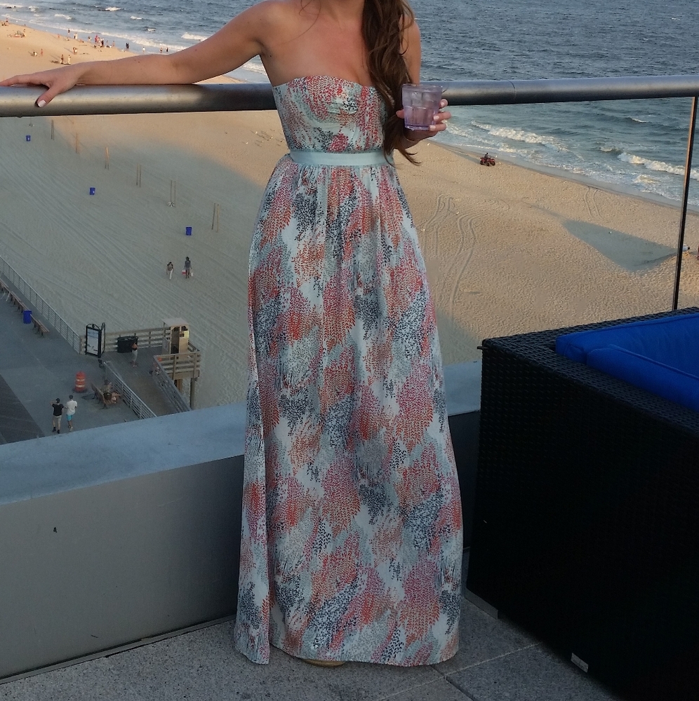BCBGMaxAzria Pink and Blue Strapless Sundress for Weddings